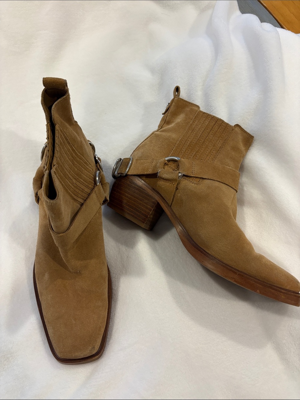 Sam Edelman Tan Suede Harness Ankle Boots